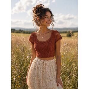 Lace Crop Top XS Boho Prairie Cottagecore Western Self Esteem EUC Rust Color